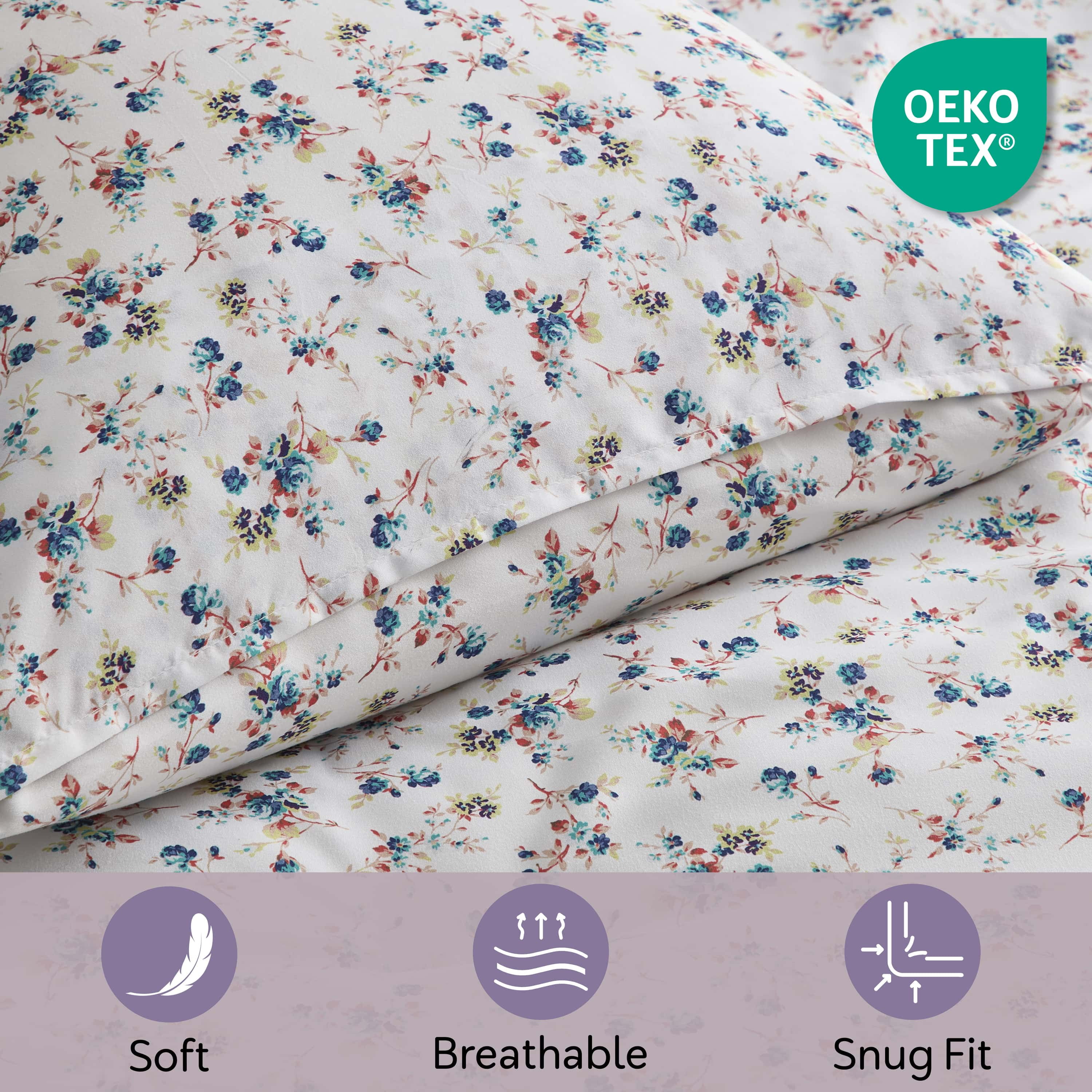 LammaLoe Full Size Comforter Sets, 3 Piece Floral Bedding Comforter Set with Sheets, Bed in a Bag, Blue Rose Duo