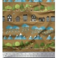 thumbnail image 1 of Soimoi Rayon Fabric Tree,House & Raindrop Nature Printed Craft Fabric by The Yard 42 Inch Wide, 1 of 3
