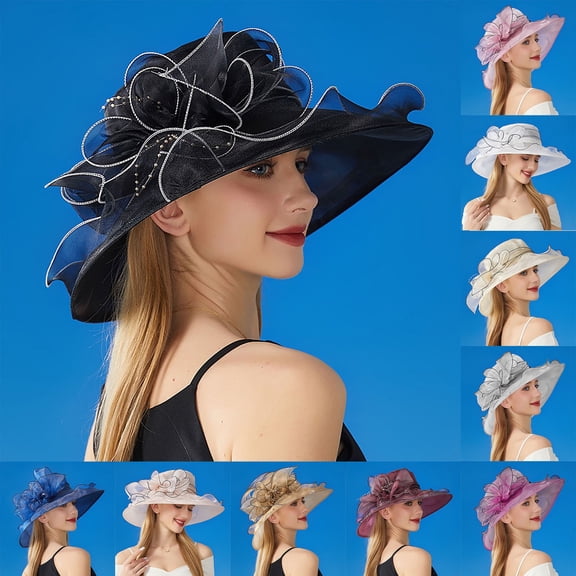 LRen Tea Party Hat Elegant Women's Wide Brim Sun Hat for Beach Wedding Bridal Shower and Summer Outdoor Occasions Hot Pink