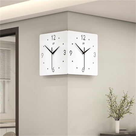 Modern Minimalist Double-Sided Corner Wall Clock, Dual-Face Clock for Living Room, Silent Quartz Corner Clock with Easy Installation