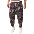 thumbnail image 1 of Kmbangi Men Casual Pants Graffiti Print Drawstring Tied-Ankle Loose Trousers, 1 of 9