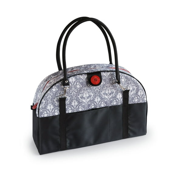 2 red hens coop carry-all diaper bag, grey damask
