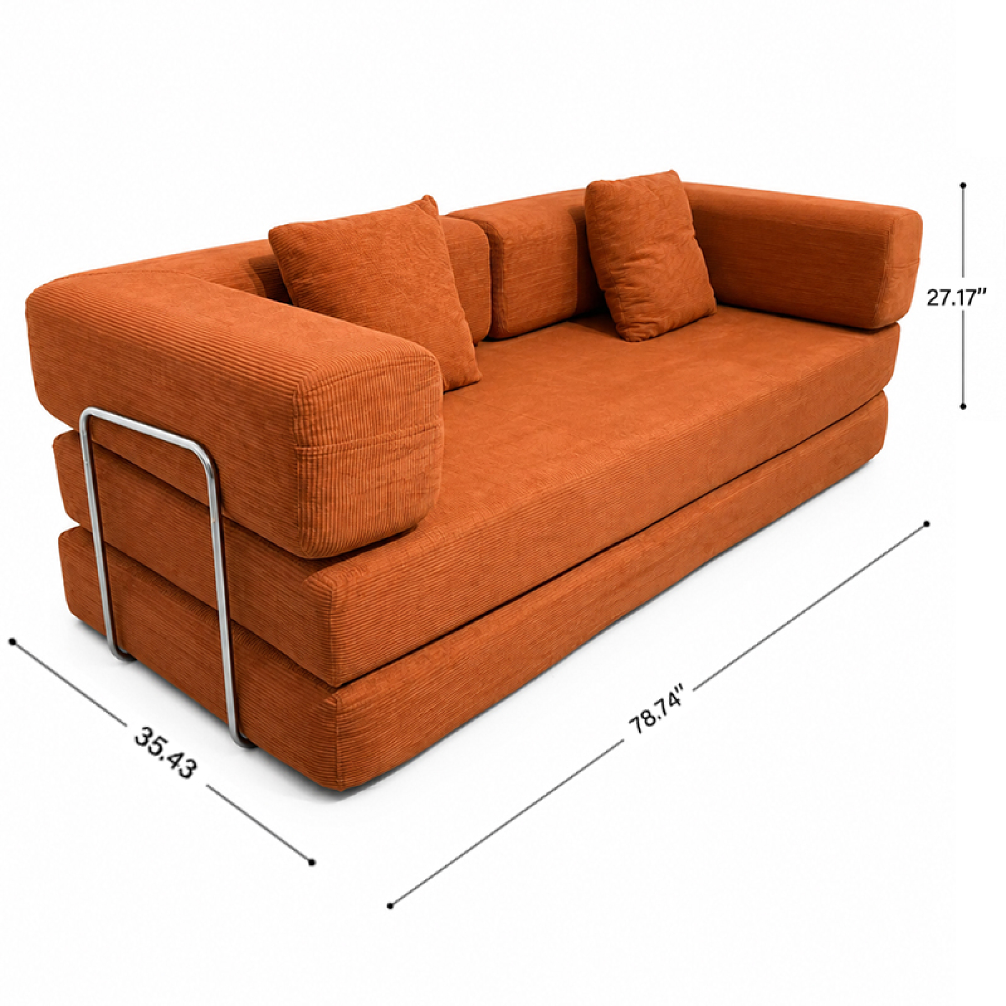 HOQBN Double Sofa Bed, Multifunctional Compression Sofa, Wide Body Pure Spine Sofa, Fine Striped Corduroy Fabric Sofa for Living Room Orange