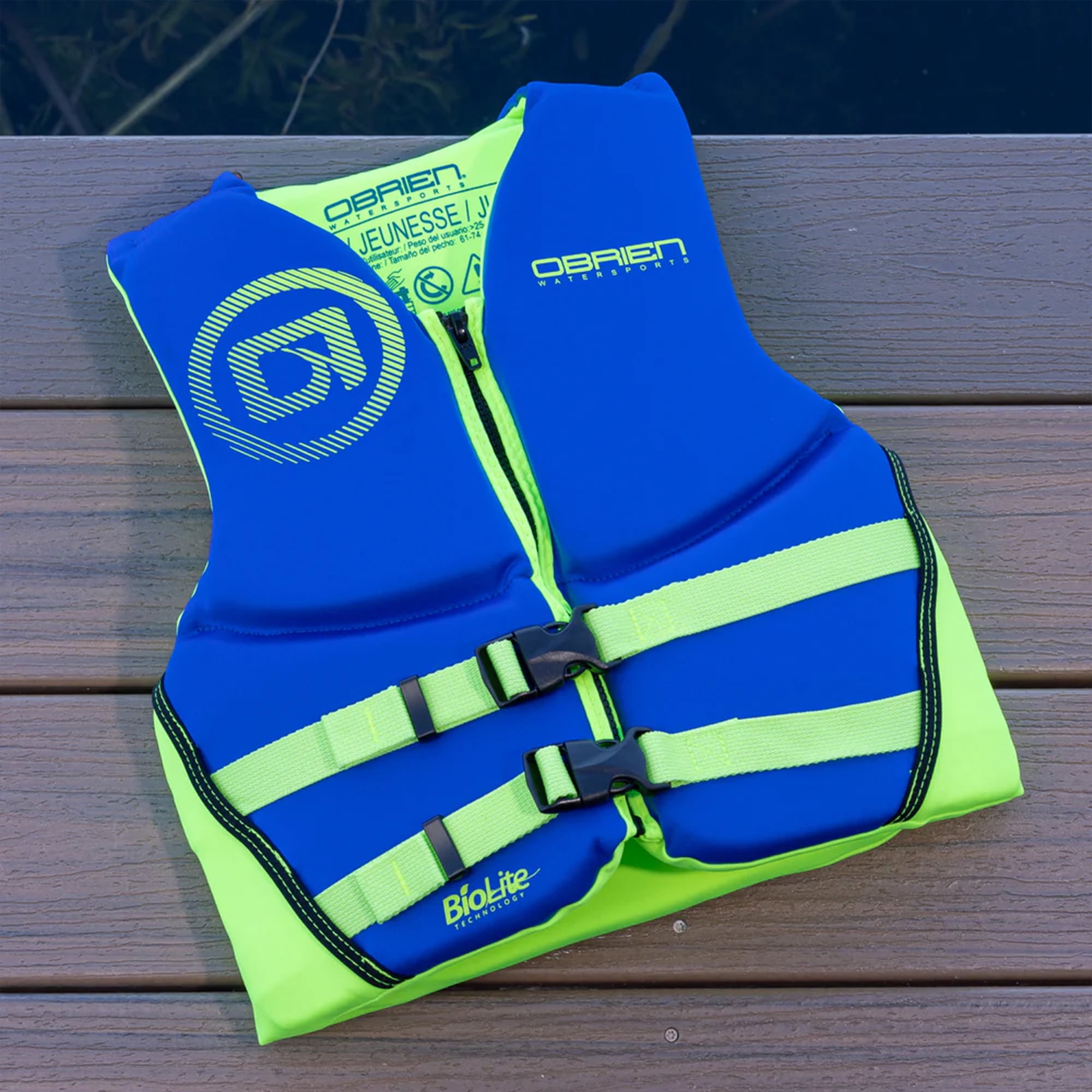 O'Brien Youth Traditional Neoprene CGA Life Jacket, Size 55 to 85 lb, Blue/Green