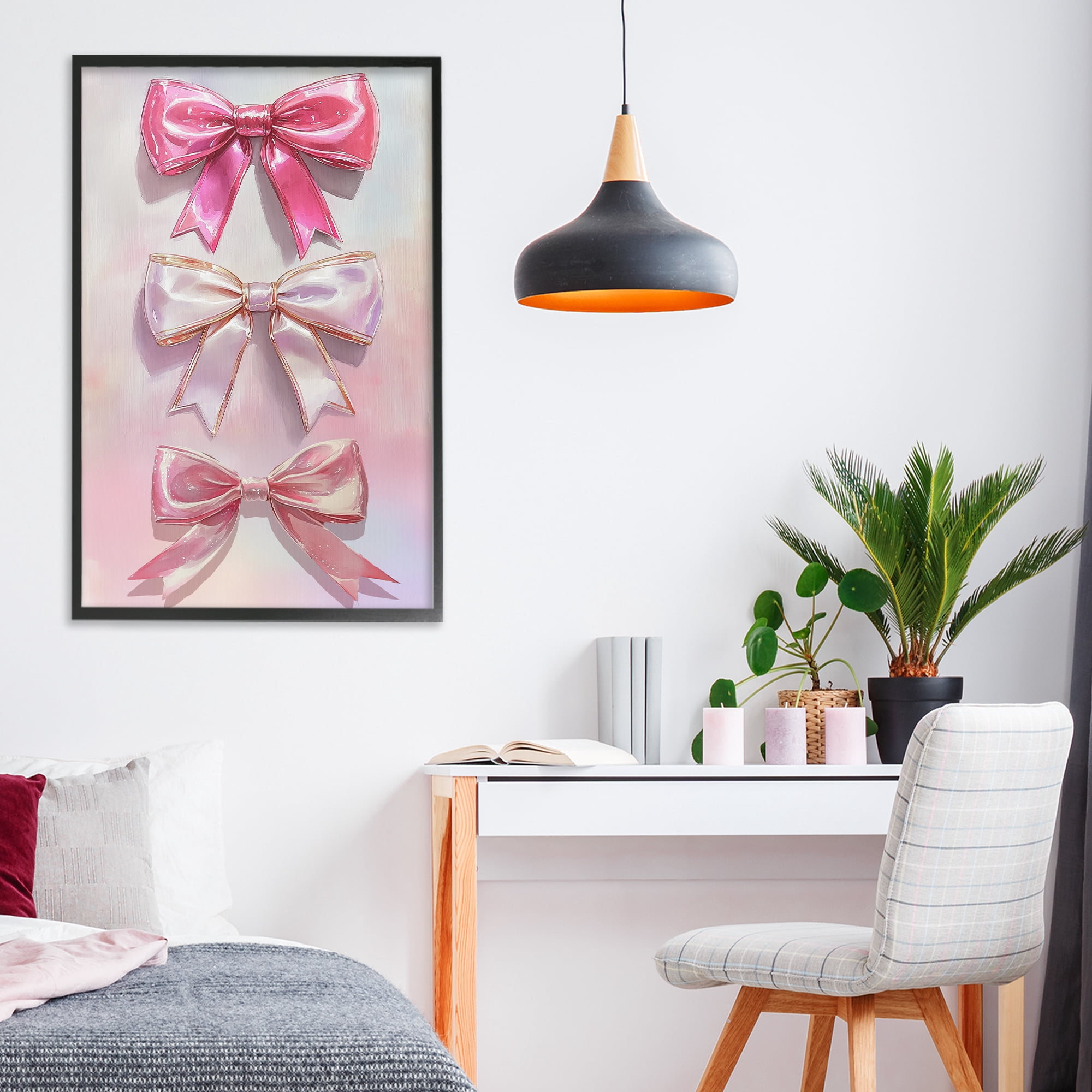 Stupell Industries Blush And Satin Bows Black Framed Giclee Art, design by Annabelle Hall