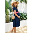 thumbnail image 3 of Women's Summer Maternity Dress Short Sleeve Pleated Waist Dress with Pockets, 3 of 6