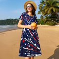 thumbnail image 4 of Goofa Red White Blue Fireworks 1 Pattern Women Summer Short Sleeve Midi Dress with Pockets Casual Aline Flowy Tshirt Dress Vocation Beach Sundress, 4 of 6