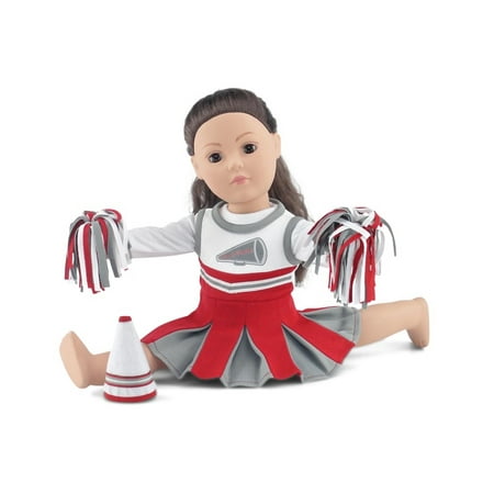 18 Inch Doll Clothes | Amazing Team OSU-Inspired Scarlet and Grey Cheerleading Outfit, Includes Cheerleading Dress, Long Sleeved T-Shirt, Fluffy Pom Poms and Megaphone | Fits American Girl Dolls