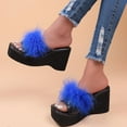 thumbnail image 5 of Summer Saving Clearance! Tuobarr Women's Wedge Sandals Women's Wedge-Heeled Plush Slippers High-Heeled Shoes Platform Beach Sandals Blue US Size 4.5, 5 of 5