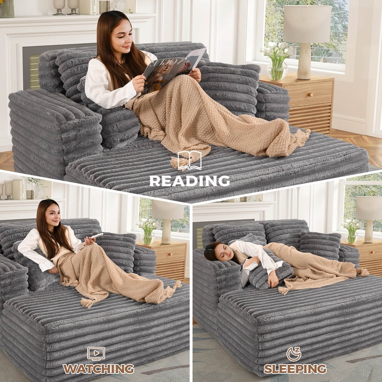 Muumblus Oversized Indoor Chaise Lounge Chair with Plush Corduroy
