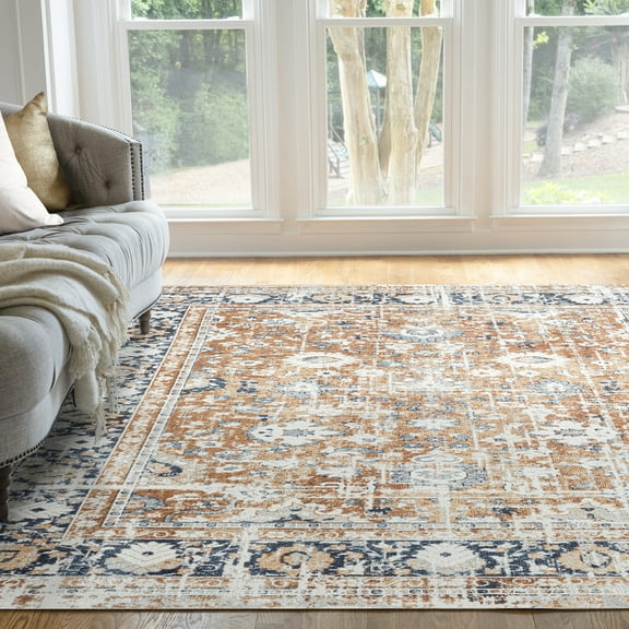 Traditional 5x8 Area Rug (5'3'' x 7'3'') Oriental Rust, Rust Living Room Easy to Clean