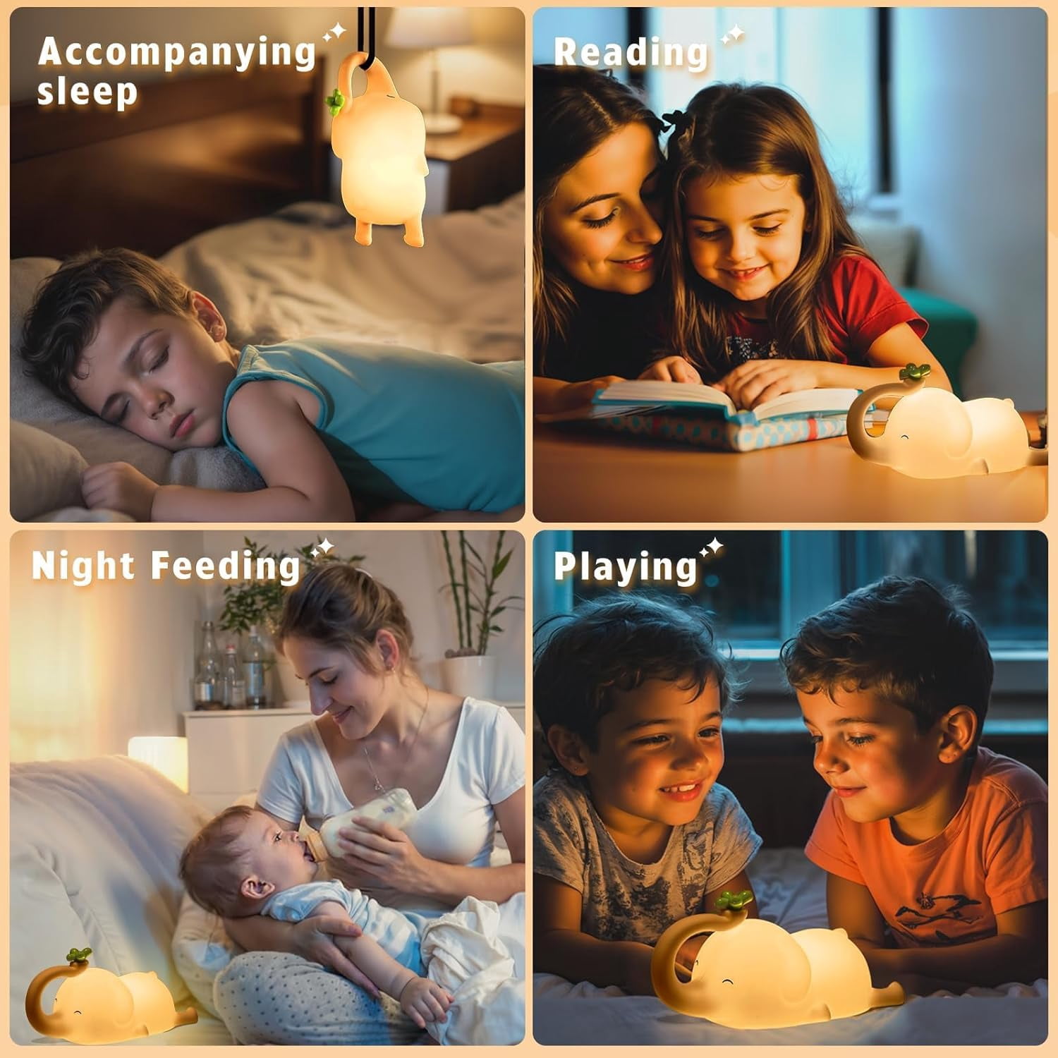 Night Light for Kids - 3-Level Dimmable Silicone Lamp, USB-C Rechargeable Nursery Light with Auto-Off Timer for Bedroom & Breastfeeding