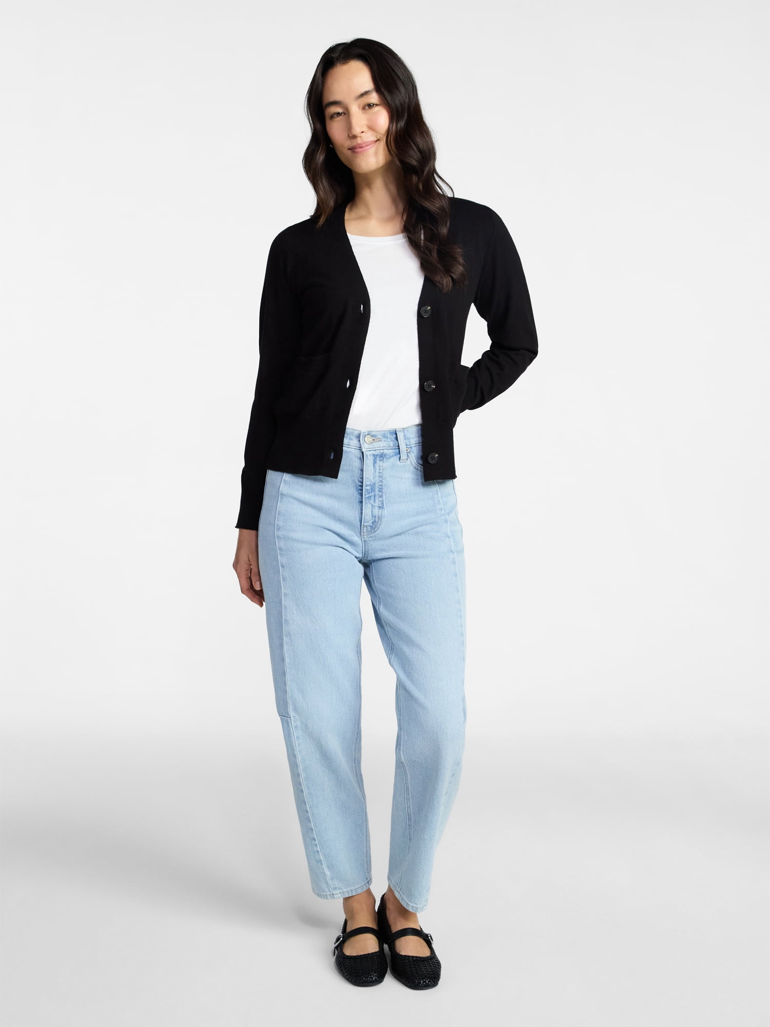 Time and Tru Women's V-Neck Cardigan Sweater, Lightweight, Sizes XS-XXXL