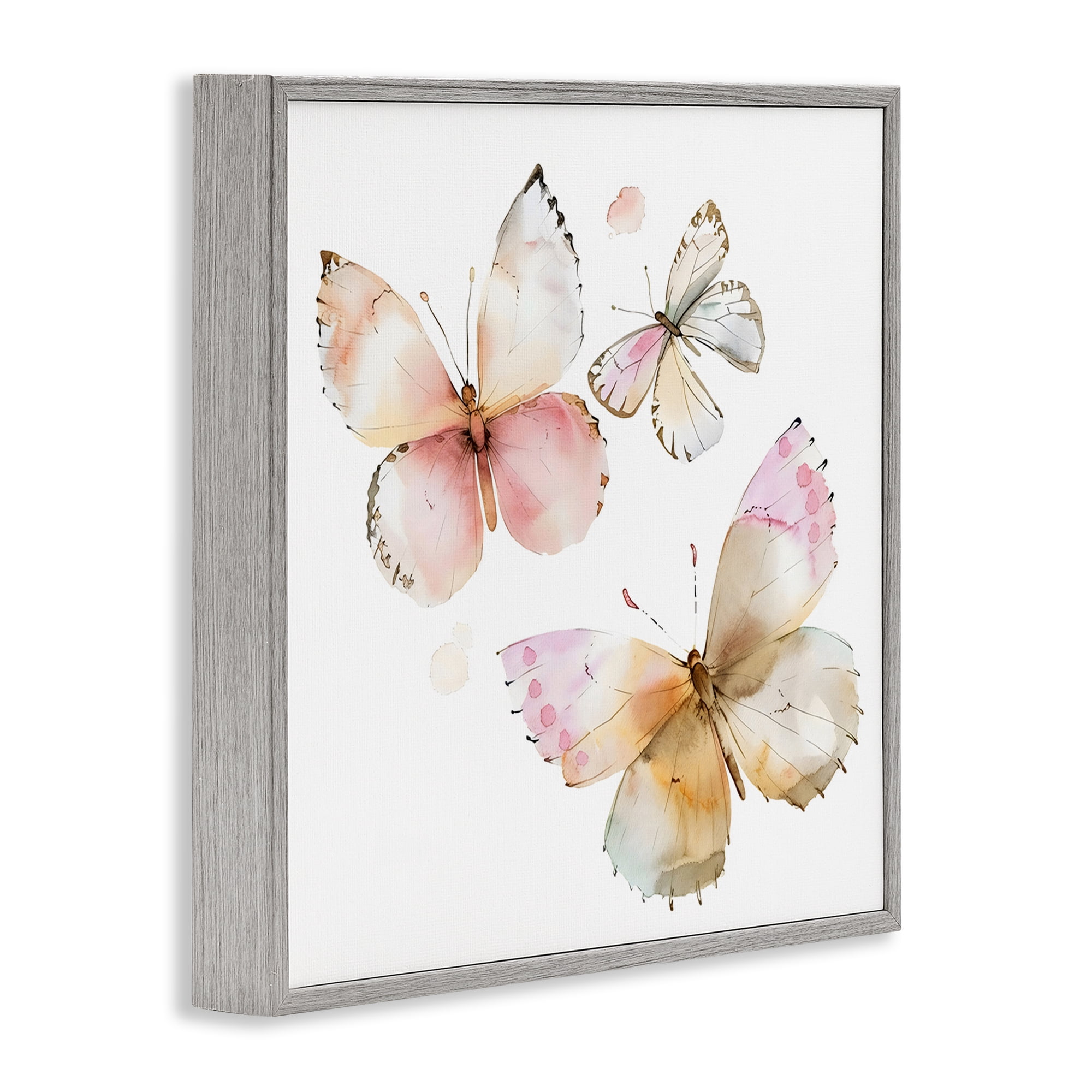 Stupell Industries Pink Watercolor Butterfly Trio Gray Framed Giclee Art, design by Creative Studio