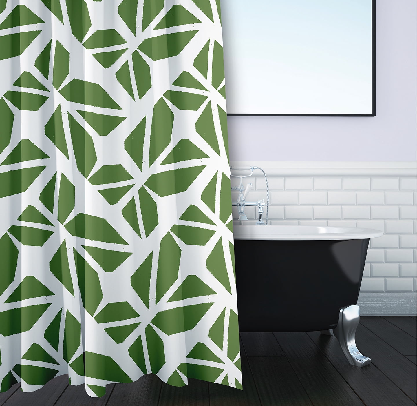 Simply Daisy 70" W x 73" L Kaleidoscope Graffiti Polyester Shower Curtain, Scallion [1 Ct]