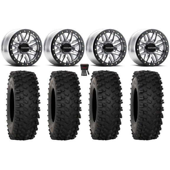 Raceline Ryno Bdlk 14" Wheels Mh 32" ATX470 Tires Can-Am Commander Maverick Renegade Outlander Defender