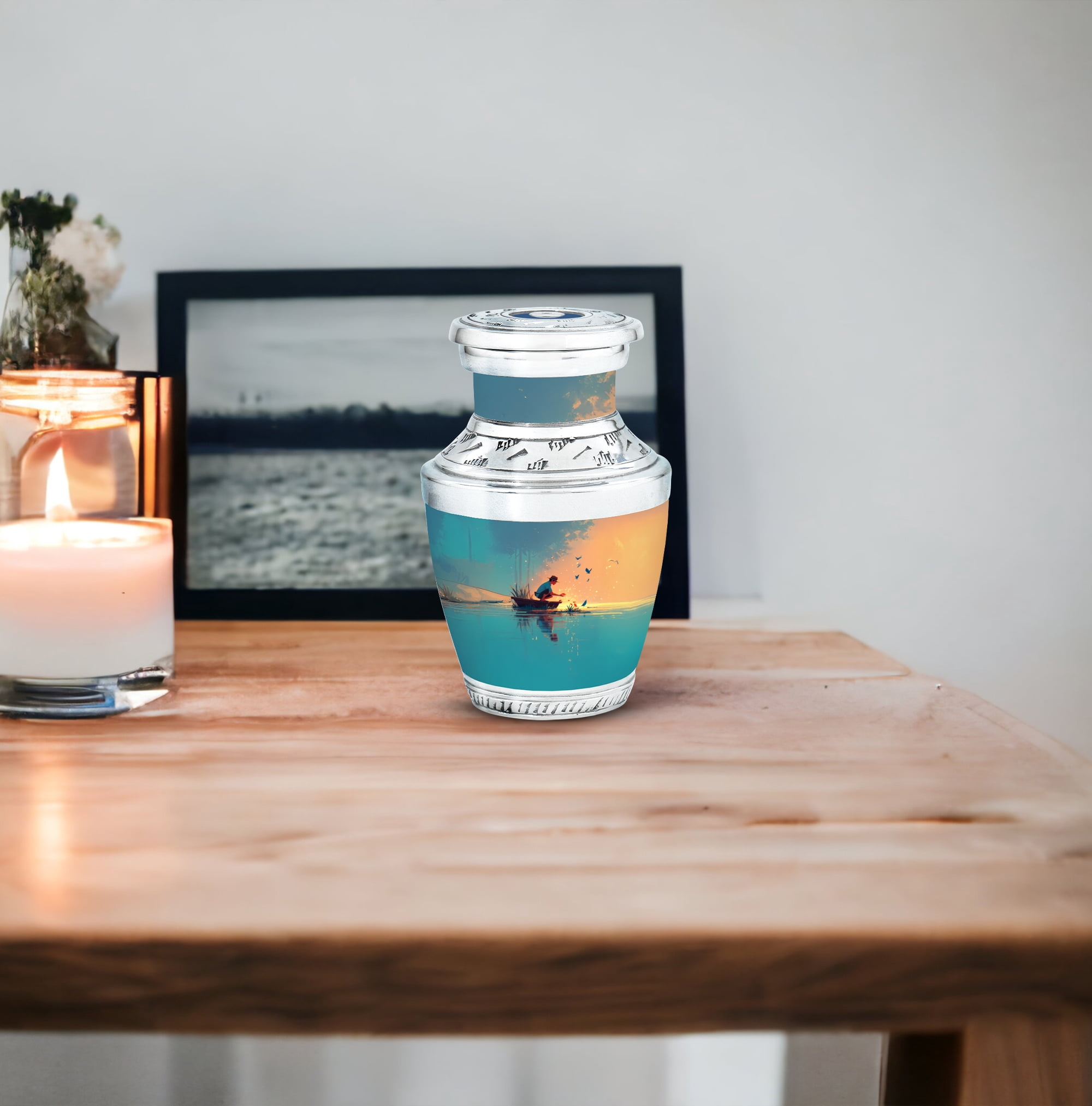 MUKTIVE Fishing Cremation Urns for Human Ashes - Memorial Urns Keepsake - Blue Burial Urn for Human Ashes for Male Small - Funeral Remain Holders for Mom & Dad - Memorial Gifts for Loss (3 Inch)