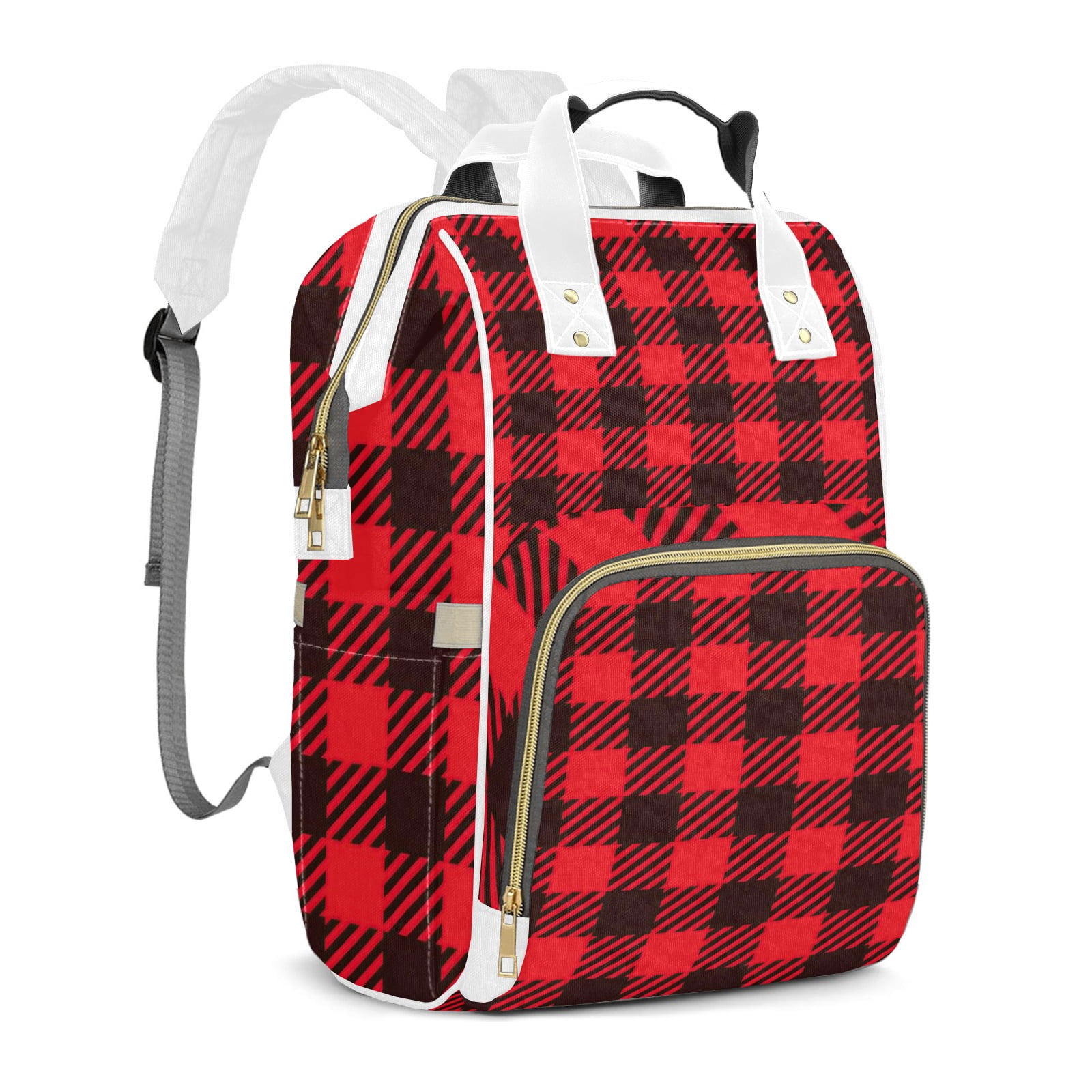 Buffalo Plaid Diaper Backpack – Large Capacity, Insulated Baby Bottle Pocket, Multifunctional Mommy Bag for Boys & Girls