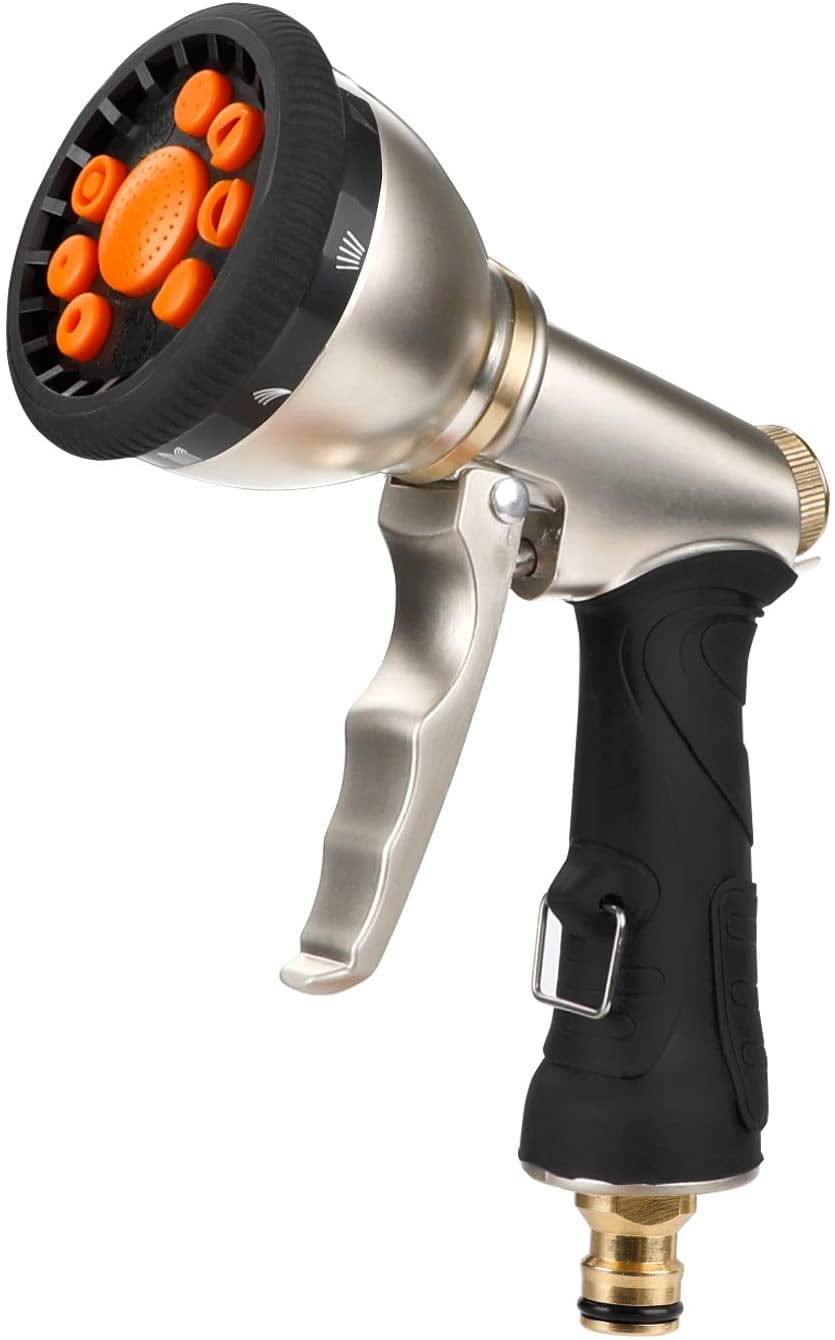 Garden Hose Nozzle Heavy Duty Metal Spray Gun 9 Adjustable Watering Patterns... 