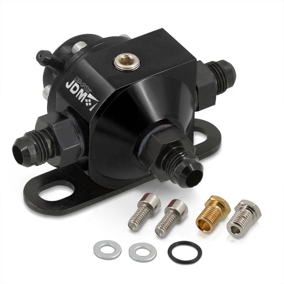 AJP Distributors JDM Sport Universal Upgrade Adjustable T-6061 Billet Aluminum FPR Fuel Pressure Regulator System Kit Oil Injector Injected Bypass Rail 1:1 Ratio PSI Anodized Black