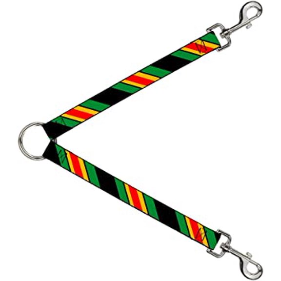 Buckle-Down Dog Leash Splitter Diagonal Stripes Black Green Yellow Red 1 Foot Long 1 Inch Wide