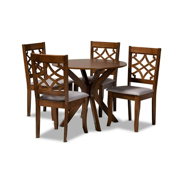 Baxton Studio Grey Fabric Upholstered and Walnut Brown Finished Wood 5-Piece Dining Set