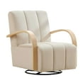 thumbnail image 6 of Hassch Velvet Upholstered 360° Swivel Chair with Solid Wood Arms, Channel Tufted Reading Chair with Metal Base for Living Room & Home Office (Beige), 6 of 10