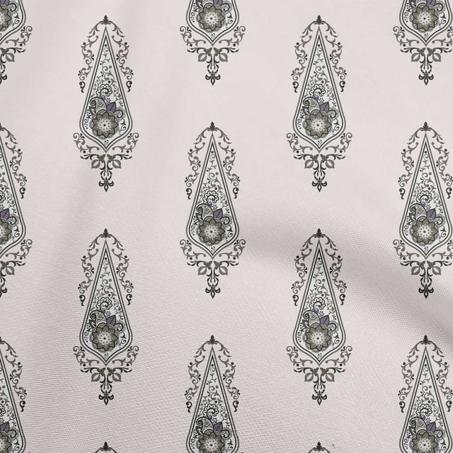 oneOone Cotton Poplin Ivory Fabric Asian Floral Block Sewing Craft Projects Fabric Prints By Yard 56 Inch Wide