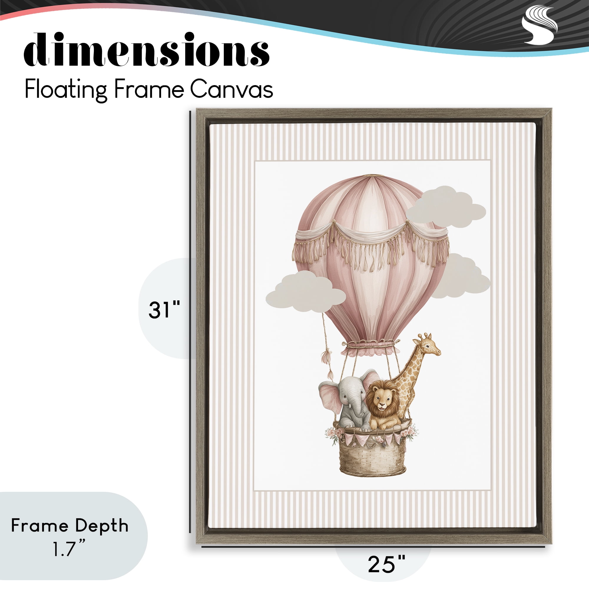 Stupell Industries Hot Air Balloon Animals Pink Brown Framed Floater Canvas Wall Art, design by Christine Simpson Art