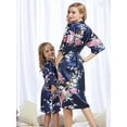 thumbnail image 6 of Navy Blue Mommy and Me Robes, Floral, Satin Feel, 6 of 10