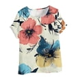 thumbnail image 2 of Weiqiqre Vêtements pour Femmes Col Rond Manches Courtes Tunique à Boutons T-shirt Blouse, 2 of 4