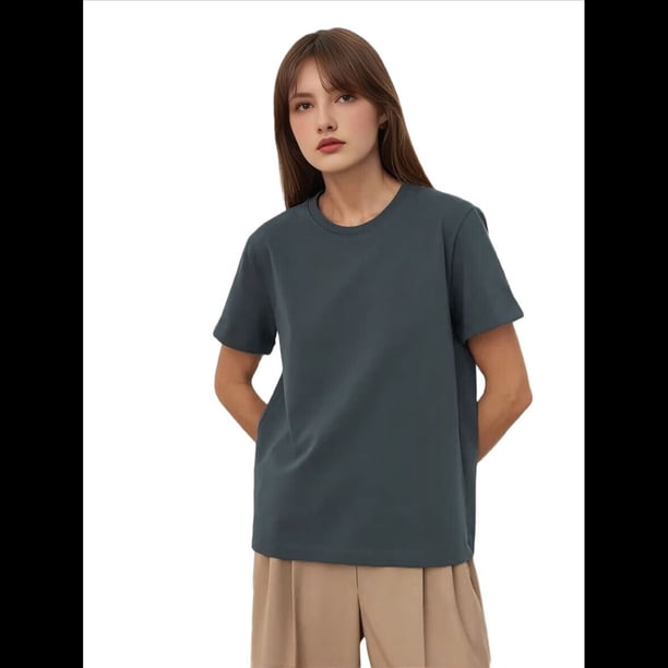 Camisetas de Corta Extragrandes para Mujer, Cuello Redondo, Holgadas, para Hacer Ejercicio, Informales, de Verano, de Algodón, Azul y Gris, Talla L
