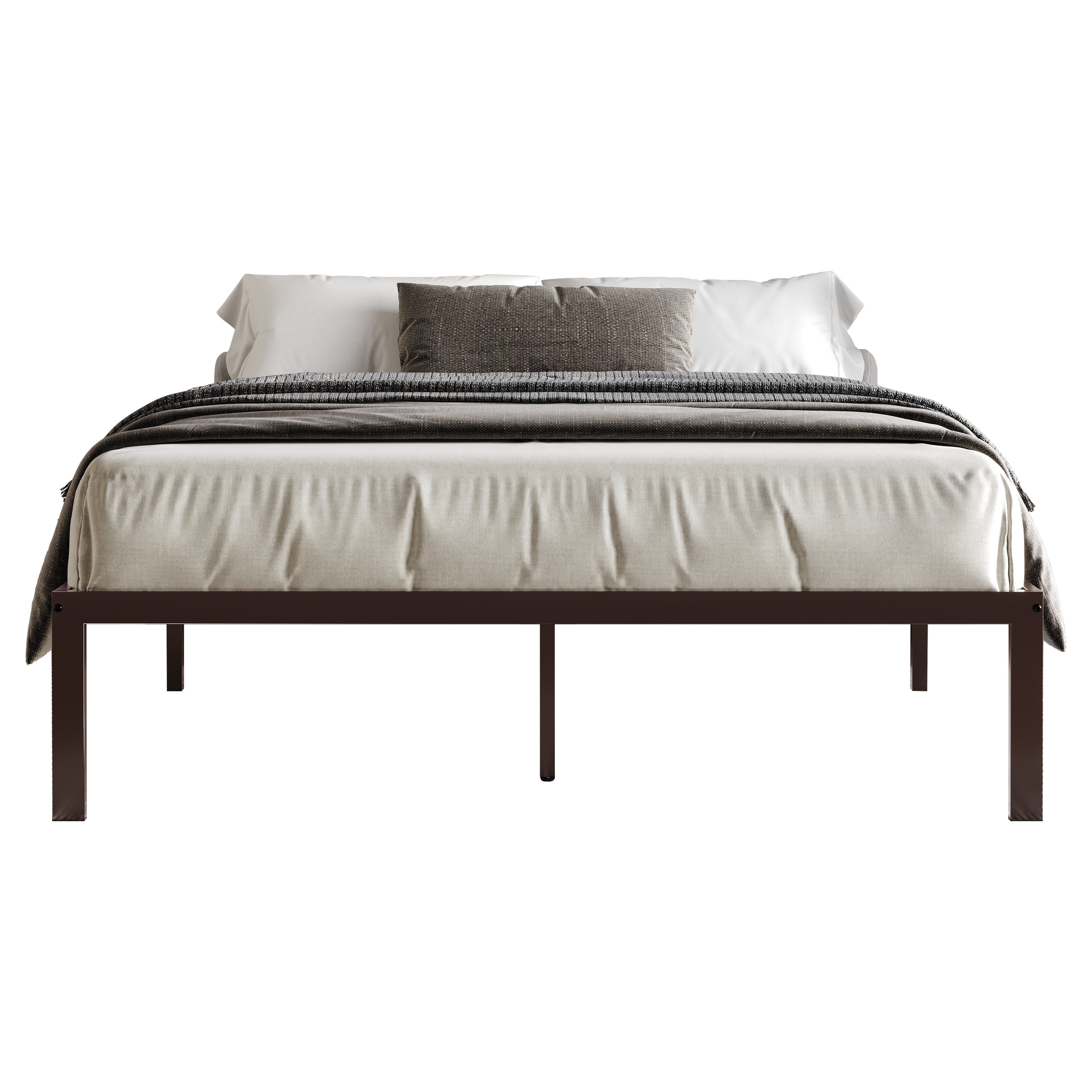 Castle Place Minimalist Metal Platform Bed Twin, Brown