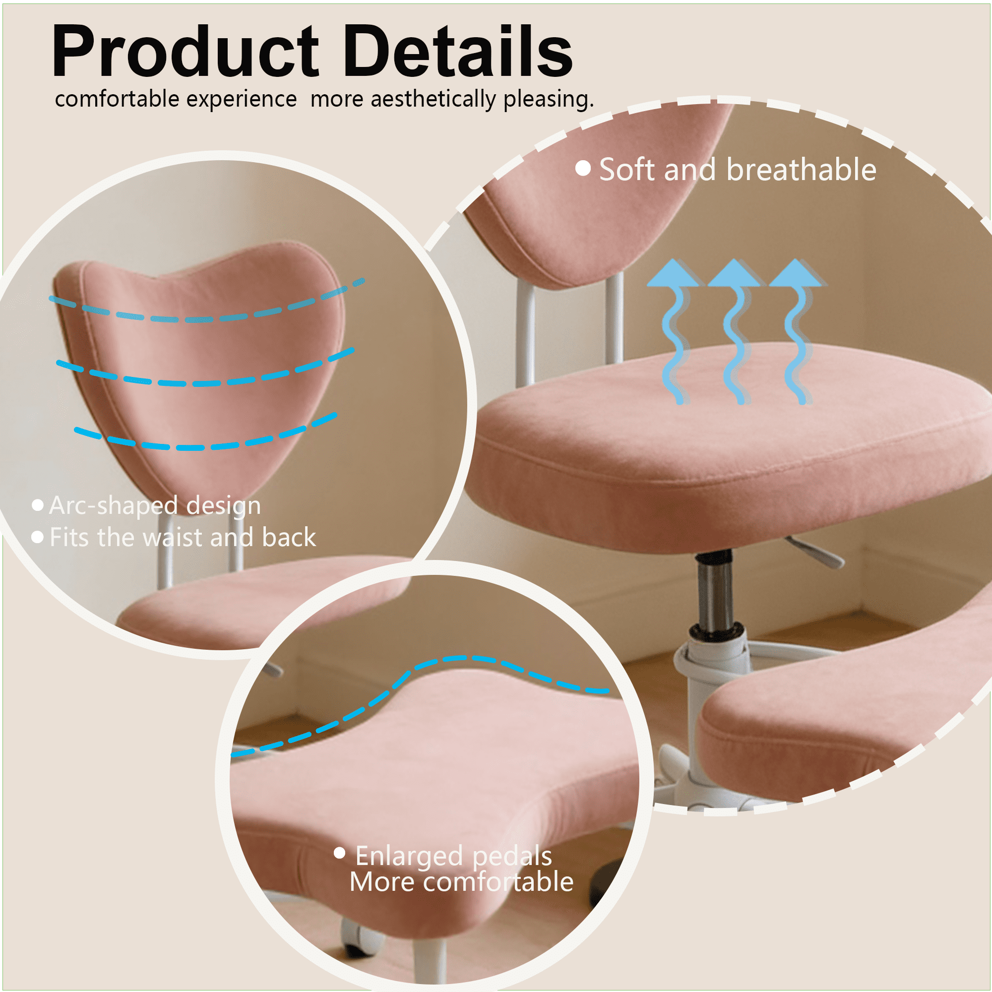 Ergonomic Meditation Chair with Lumbar Support and Height-Adjustable Cushion, Cross-Legged Seating for Office Work and Study, Pink