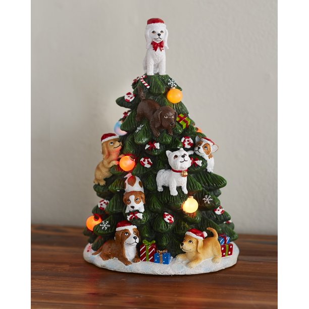 The Lakeside Collection Lighted Tabletop Tree Dog
