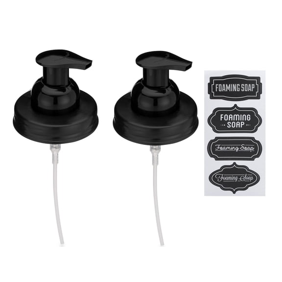 Jarmazing Products Mason Jar Foaming Soap Dispenser Lids - Includes waterproof stickers - Black - 2 Pack