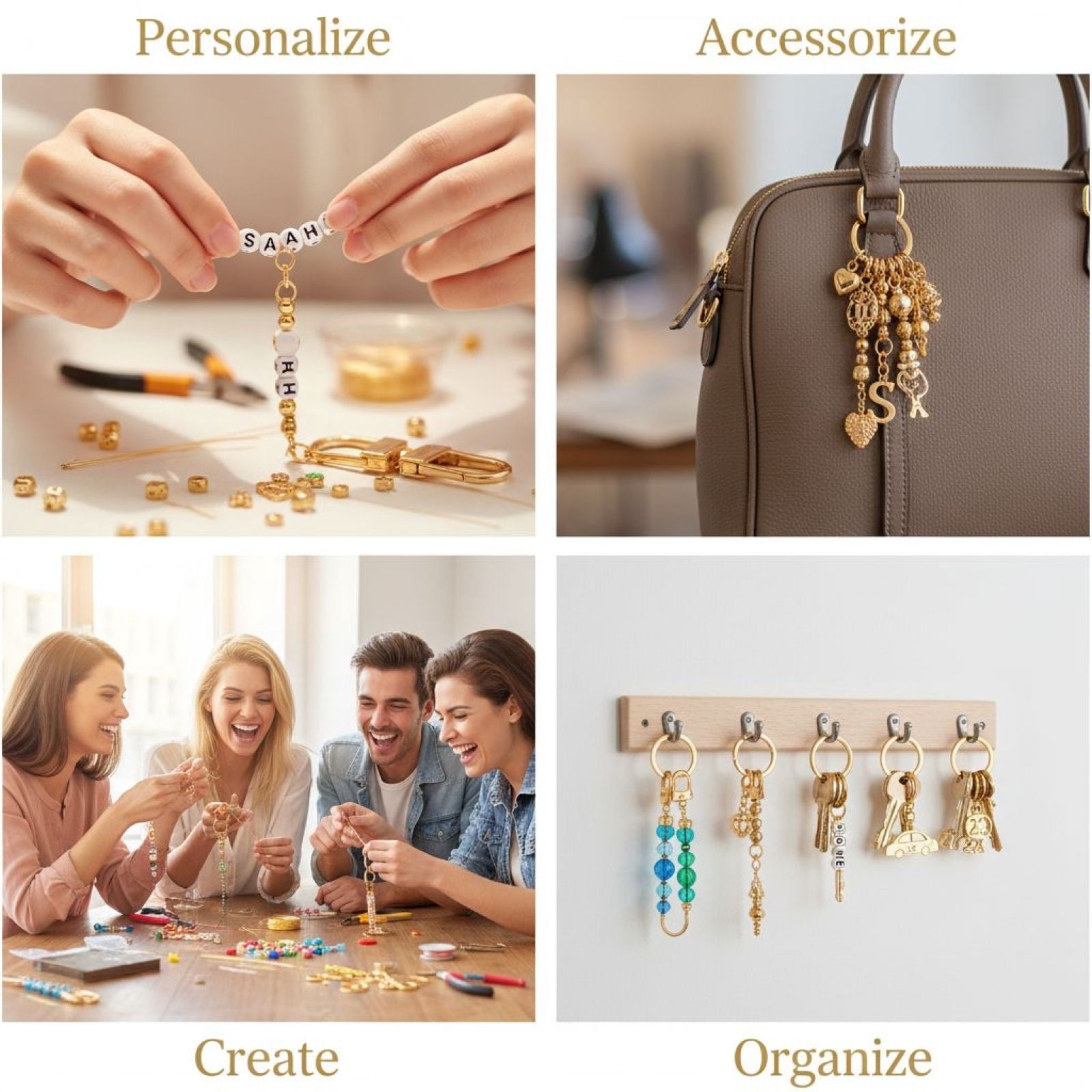 100 Pcs Gold Keychain Making Supplies, 50 Pcs Metal Key Clasps and 50 Pcs Key Rings, 360° Swivel Lobster Clasp, Long-Lasting Metal Charms for DIY Crafts, Bag Accessory Kit