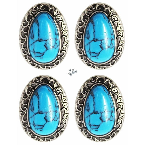 1-1/4" (4 PCS) Turquoise Stone Decorative Tack Belt Bag Conchos Screw Back Co628