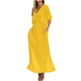 thumbnail image 4 of ITSAME Women's Maxi Dress, Short Sleeve Elastic Waist V-Neck Summer Casual Formal Long Dresses Yellow XL, 4 of 8