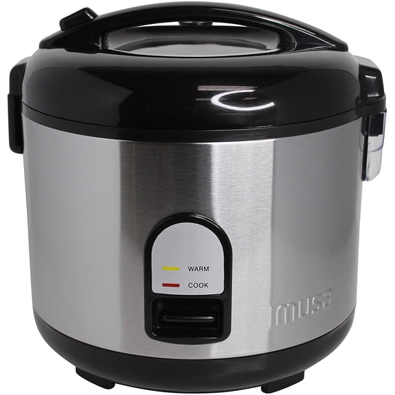IMUSA USA GAU-00025 10 Cup Deluxe Rice Cooker with Steam Tray, Stainless Steel