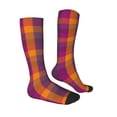 thumbnail image 3 of Picia Women Crew Soft Moisture-wicking Socks Purple Yellow Buffalo Plaid Pattern Design Cotton Socks, One Size fit All, 3 of 9