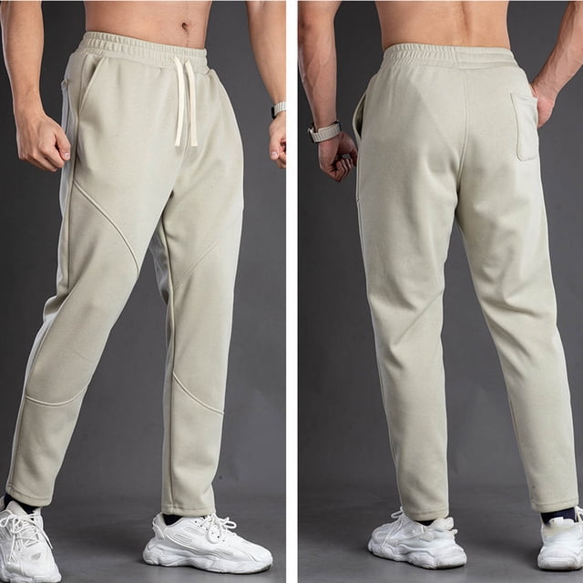 RKSTN Men's Fashion Solid Color Drawstring Elastic Waist All-Match Sports Outdoor Pocket Tooling Trousers Trousers Apricot L