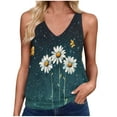 thumbnail image 2 of ITSAME Tank Tops for Womens, Flower Prints V-Neck Sleeveless Summer Casual Loose Flowy Blouse Green L, 2 of 4