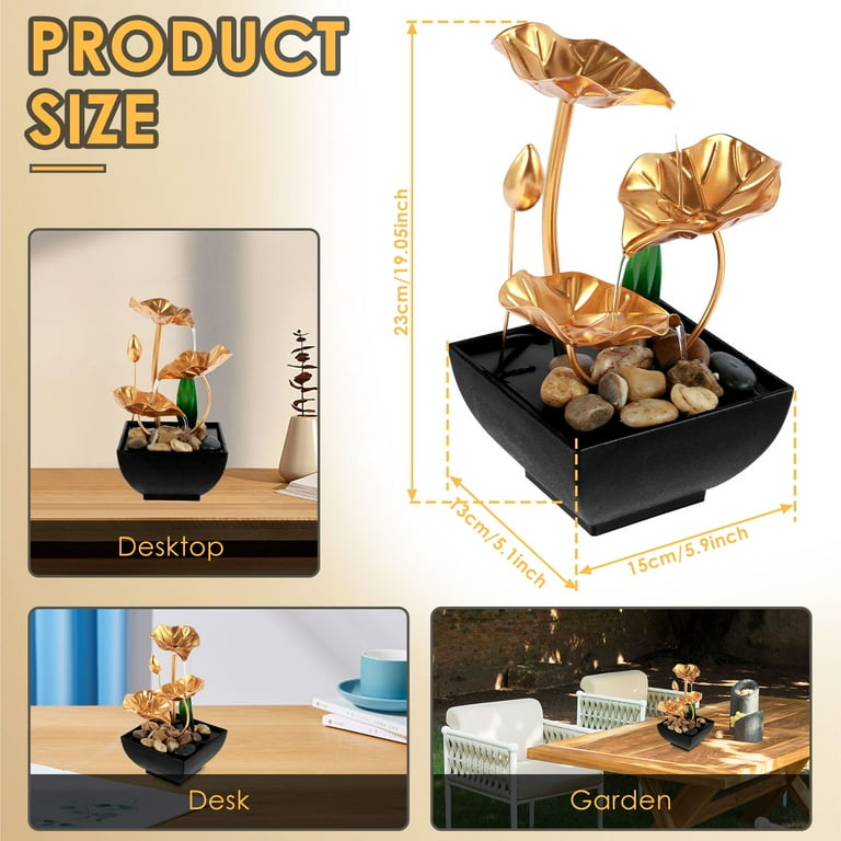 Floating Teapot Water Fountain Ornament USB 5V Battery Power Supply Tabletop Waterfall Decoration With Led Lights Stones