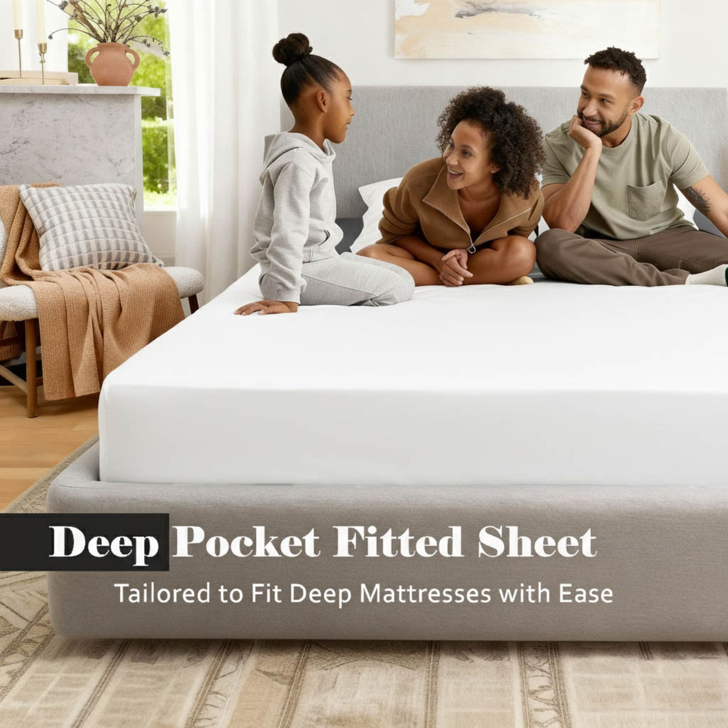 Superior 650 TC Egyptian Cotton Fitted Sheet, Extra Deep Pocket - 18 Inch, King Size, White