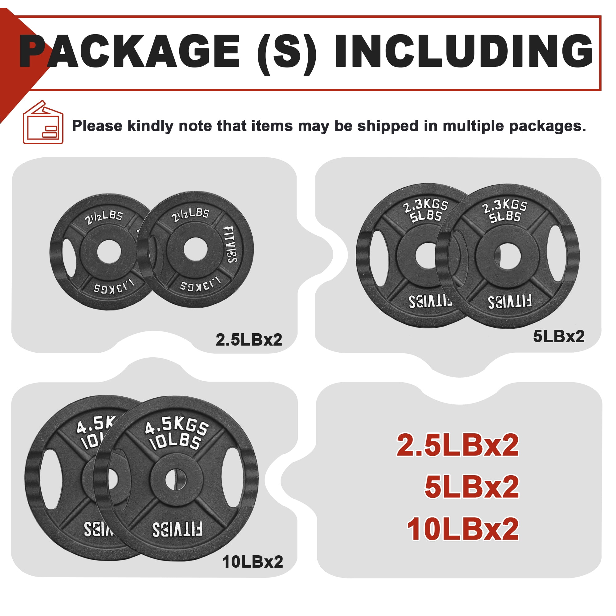 FlexWave 1-Inch Olympic Cast Iron Weight Plates Set – 35LB Total (2x2.5lb, 2x5lb, 2x10lb) – Perfect for Standard Olympic Barbells