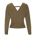 thumbnail image 7 of Lenpel Sweaters for Women Fall Wrap Crossover V Neck Knitted Blousers Hollow out in the Back Ribbed Tops, 7 of 7
