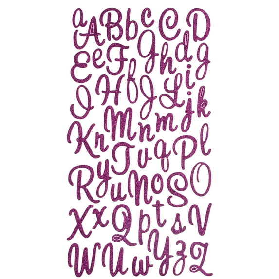 Glitter Cursive Alphabet Letter Stickers, 1-Inch, 50-count, Fuchsia
