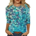 thumbnail image 2 of Fall Tops for Women 2024 Trendy Floral Print Shirts 3/4 Length Sleeve Round Neck Plus Size Tshirts Casual Loose Blouse Fall 3/4 Sleeve Tops for Women 2024 Fall Fashion for Women 2024, 2 of 5