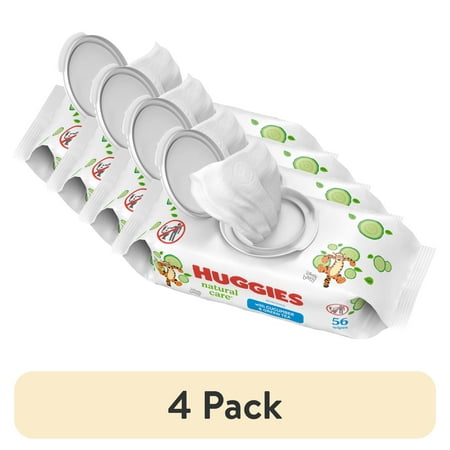 (4 pack) Huggies Natural Care Cucumber, Aloe and Vitamin E Baby Wipes, Scented, 1 Flip-Top Pack, 56 Total Ct (Select for More)